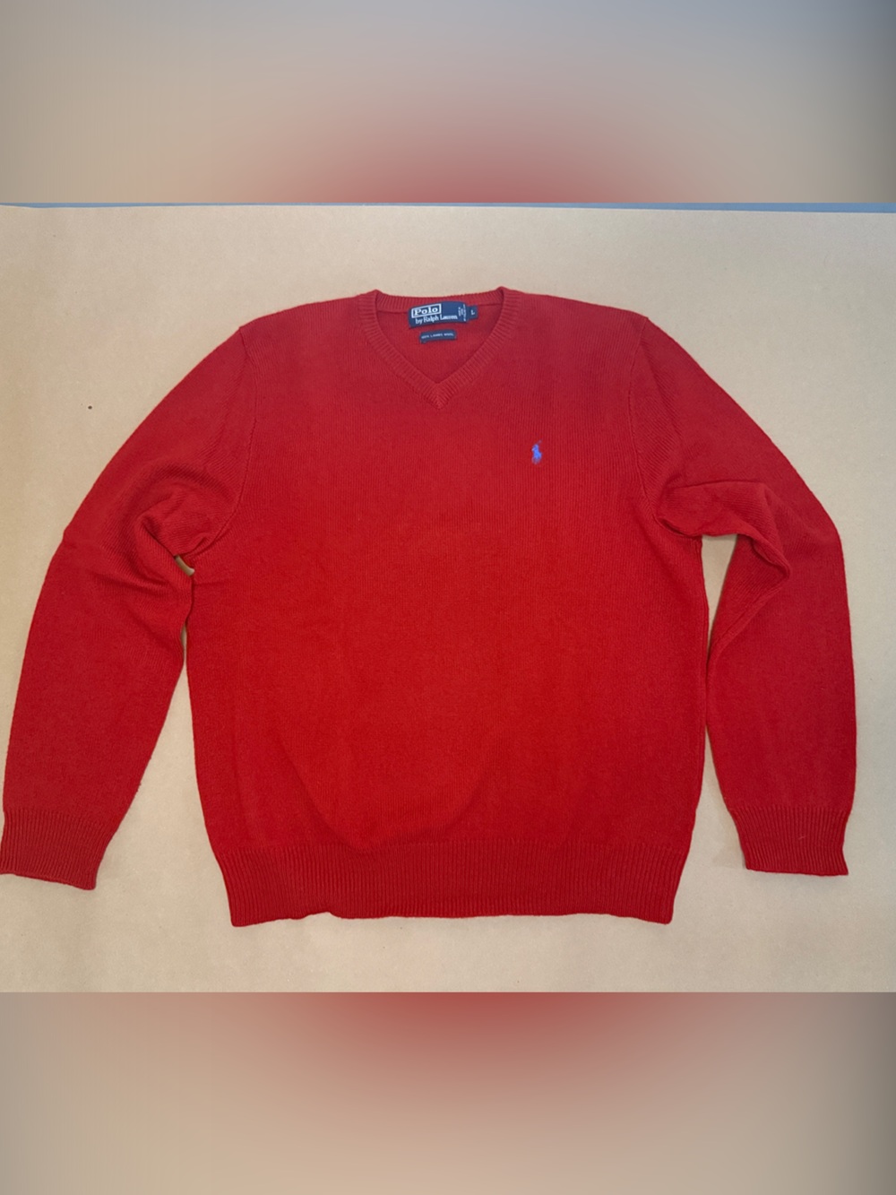 Polo by Ralph Lauren Bright Red V-Neck Sweater with Embroidered Pony